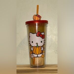 Hello Kitty Pumpkin Fall Tumbler with Lid & Straw. Made by Sanrio. NWTS